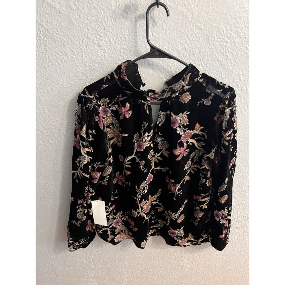 Cache Womens Black High Neck Velveted Long Sleeve Top Size Small‎ Velvet